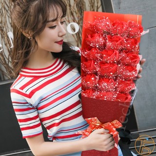Hộp Quà Tặng Ngày Quốc Tế Phụ Nữ 8/3 Với Đóa Hoa Hồng Sáp 18 Bông Kim Tuyết - Quà Tặng Sinh Nhật Cho Bạn Gái