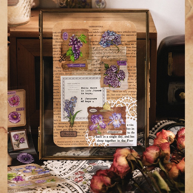 Set 3 tấm sticker PET các mẫu hoa nhiều màu sắc và giấy note trang trí journal