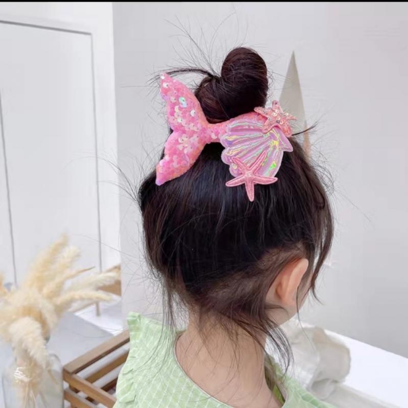 Kẹp Tóc Nơ Đính Vỏ Sò Lấp Lánh Cho Bé Gái