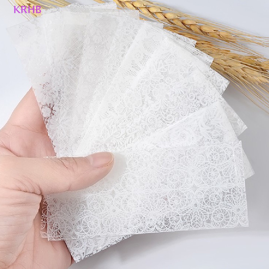 Set 10 Miếng Dán Trang Trí Móng Tay Nghệ Thuật Họa Tiết Ren Hoa Lá Màu Trắng Mới