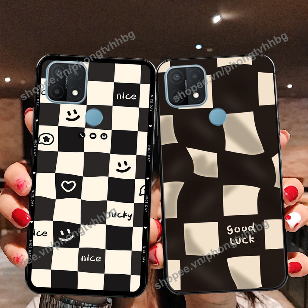 Ốp lưng Oppo A15 / A15s caro mẫu hoa trắng đen cực đẹp cute giá rẻ