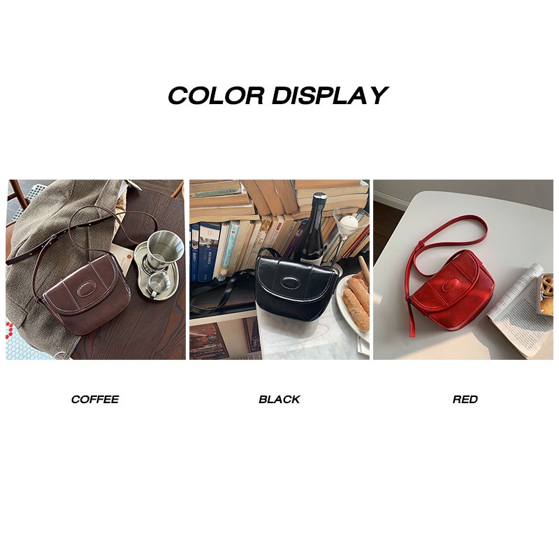 Mischa Túi Đeo Chéo Vai Da Bóng Màu Trơn Phong Cách retro Hàn Quốc