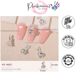Charm con thỏ ôm đá cao cấp charm gắn nail