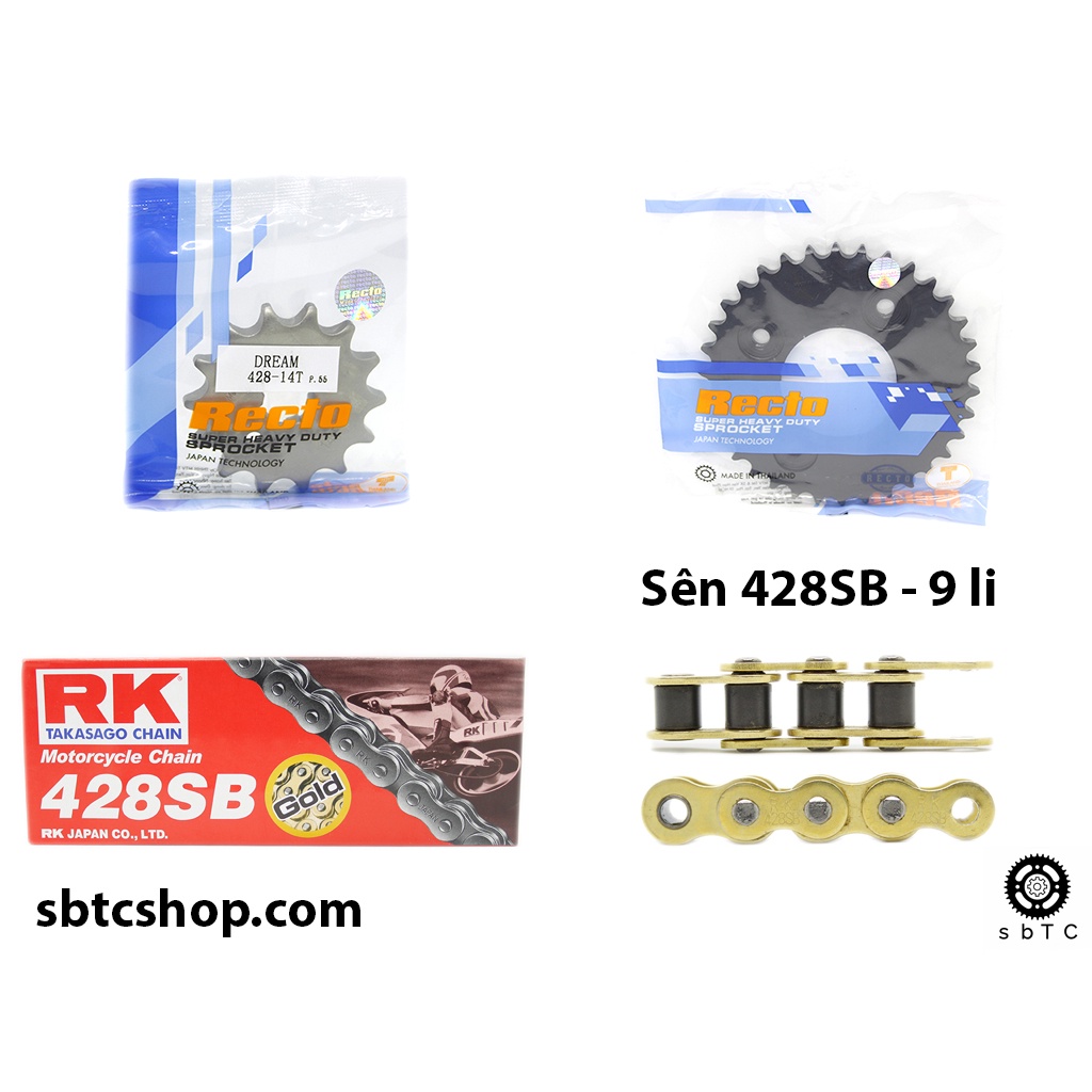 NSD Nhông dĩa RECTO sên RK vàng 428SB Suzuki Axelo 125 chính hãng