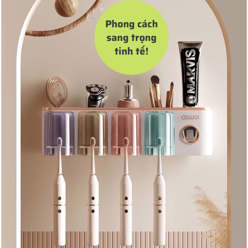 kệ nhả kem tự động dán tường nhà tắm, giá để bàn trải cao cấp aswei( tặng miếng dính)