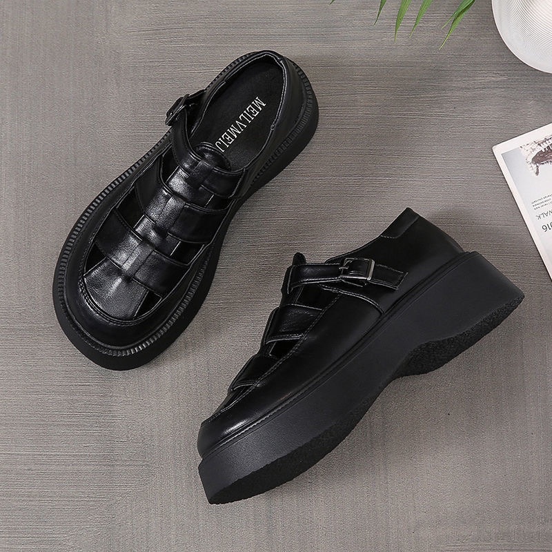 Dép Sandal Rọ Kín Mũi Cài Quai Đế Bánh Mì Phong Cách Hàn Quốc