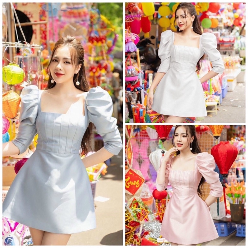 ĐẦM XOÈ ÁNH KIM CỔ U TAY PHỒNG CAO CẤP