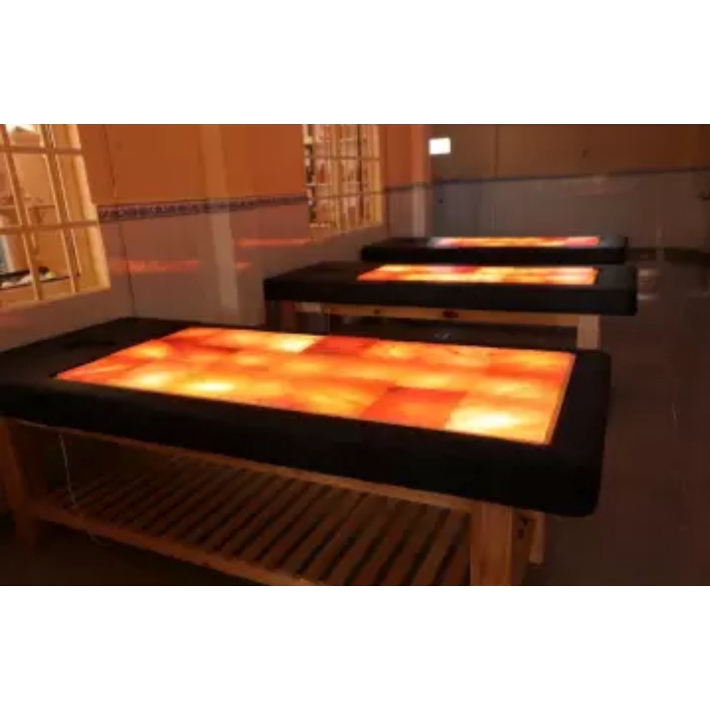 Giường đá muối Himalaya, mẫu 21 viên , gỗ thông nhập khẩu Phần Lan)