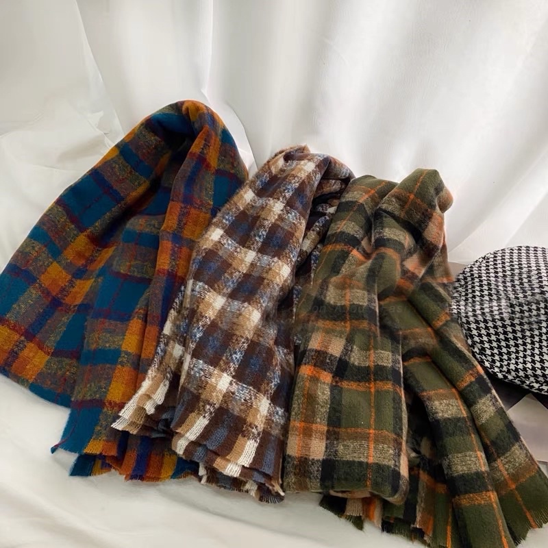 🌱 LOẠI 1- XỊN - KHĂN LEN KẺ TUA RUA VINTAGE RETRO HÀN QUỐC KHĂN ĐÔI NAM NỮ 🍃