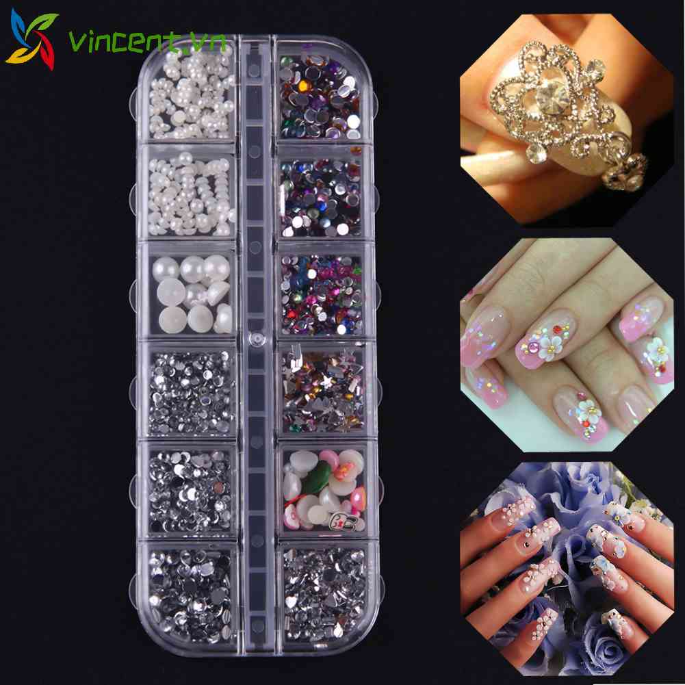 Hộp 12 Ngăn Đựng Hạt Cườm Thêu Tranh Đính Đá