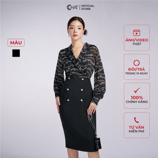 Đầm Nữ 𝐂𝐂𝐇𝐀𝐓 Họa Tiết Phối Chân Váy A Chất Liệu Lụa Cao Cấp 22VDV8030AT