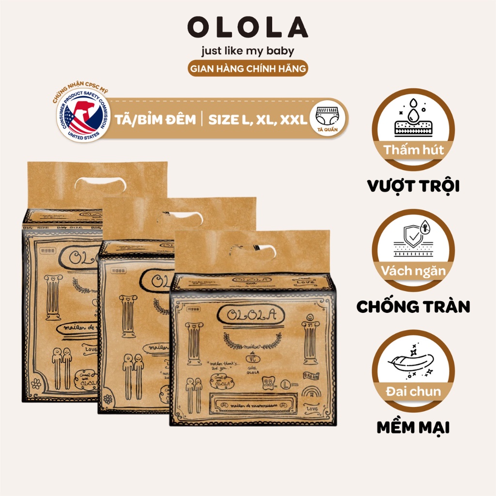 Thùng 4 Gói Tã/Bỉm Quần OLOLA Camel Đủ Size Dùng Ban Đêm Chống Tràn L/XL/XXL Tối Ưu Phí Vận Chuyển