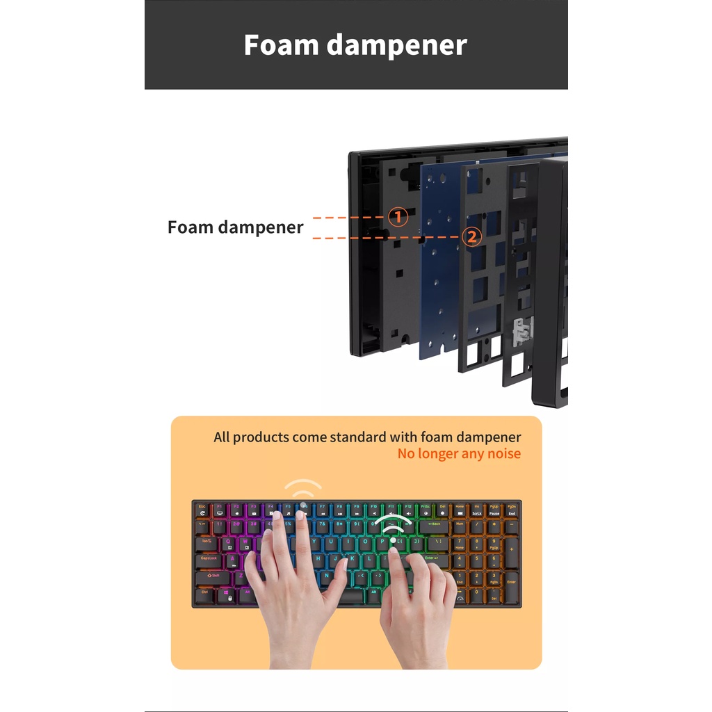 Bàn phím cơ không dây RK100 | Hotswap | RGB | 3-Modes