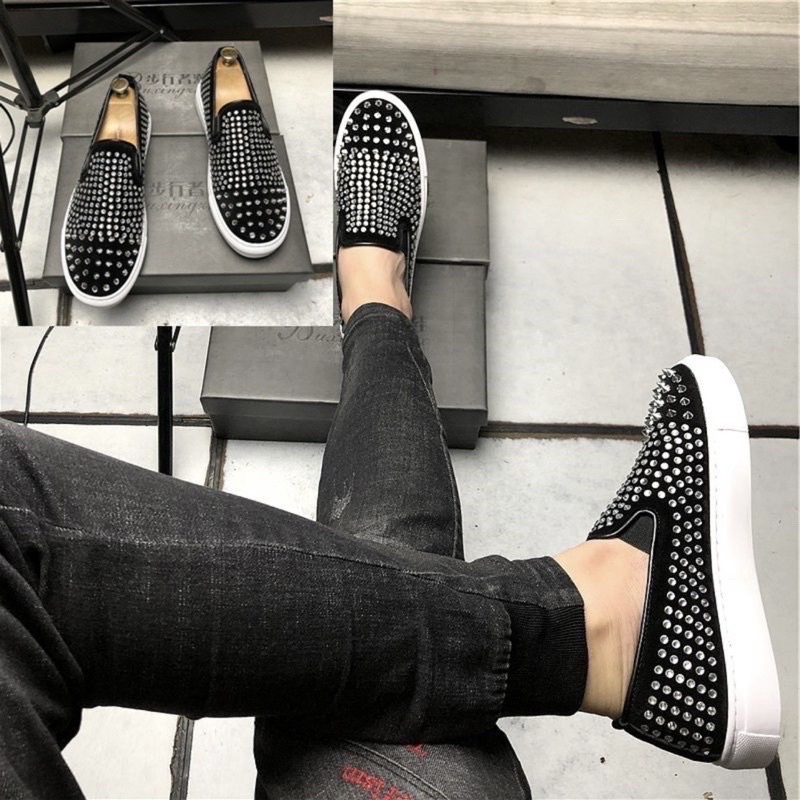 Siêu phẩm giày lười nhũ nam lười đá mũi đinh