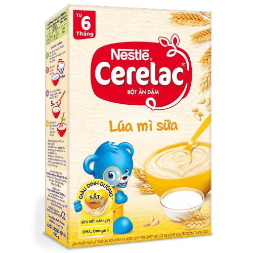 Bột ăn dặm Nestle Cerelac lúa mì sữa 200g cho bé 6M+