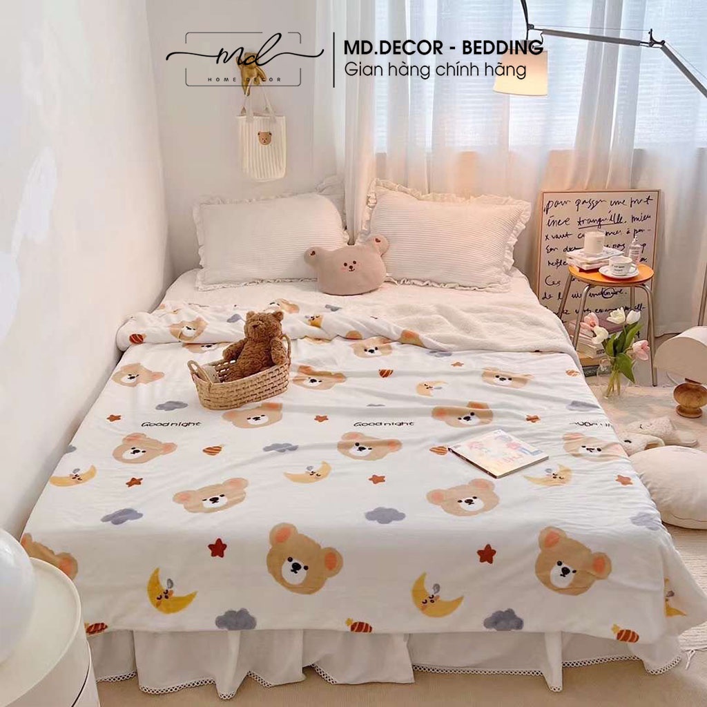 Chăn lông cừu nhung tuyết MD Decor kích thước 2mx2m3 ấm áp nhiều họa tiết 3D dễ thương tiện lợi cho mọi gia đình