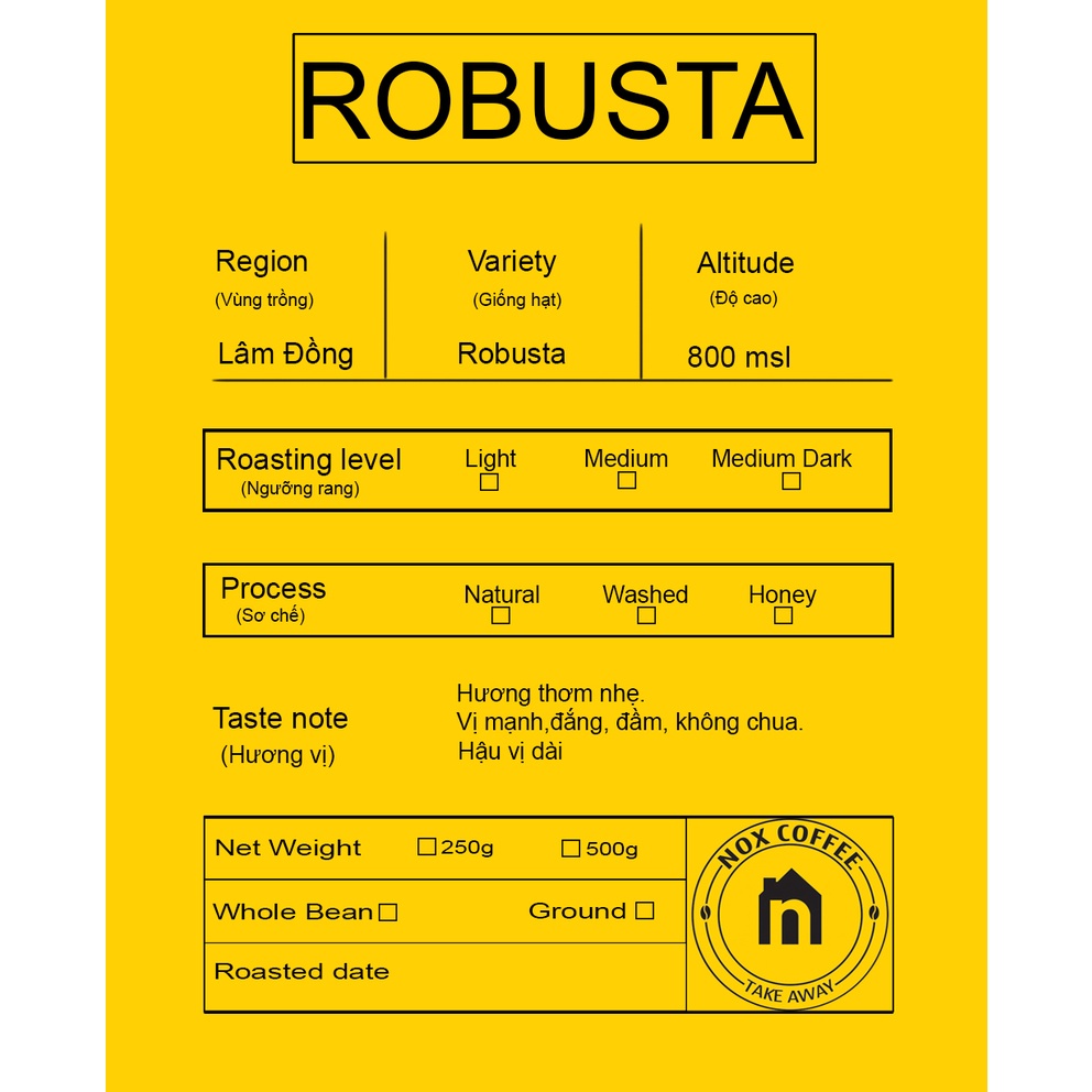 Cà phê Robusta nguyên chất 100% - Nox Coffee