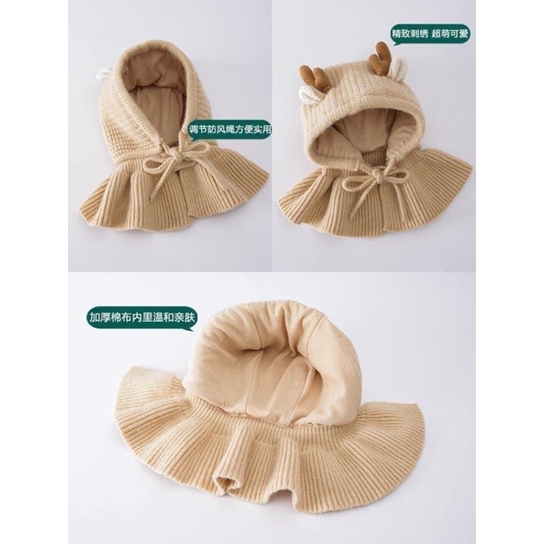 Mũ nón len kèm khăn quàng cổ mùa đông gắn sừng hươu dễ thương cho bé Nana's Kid