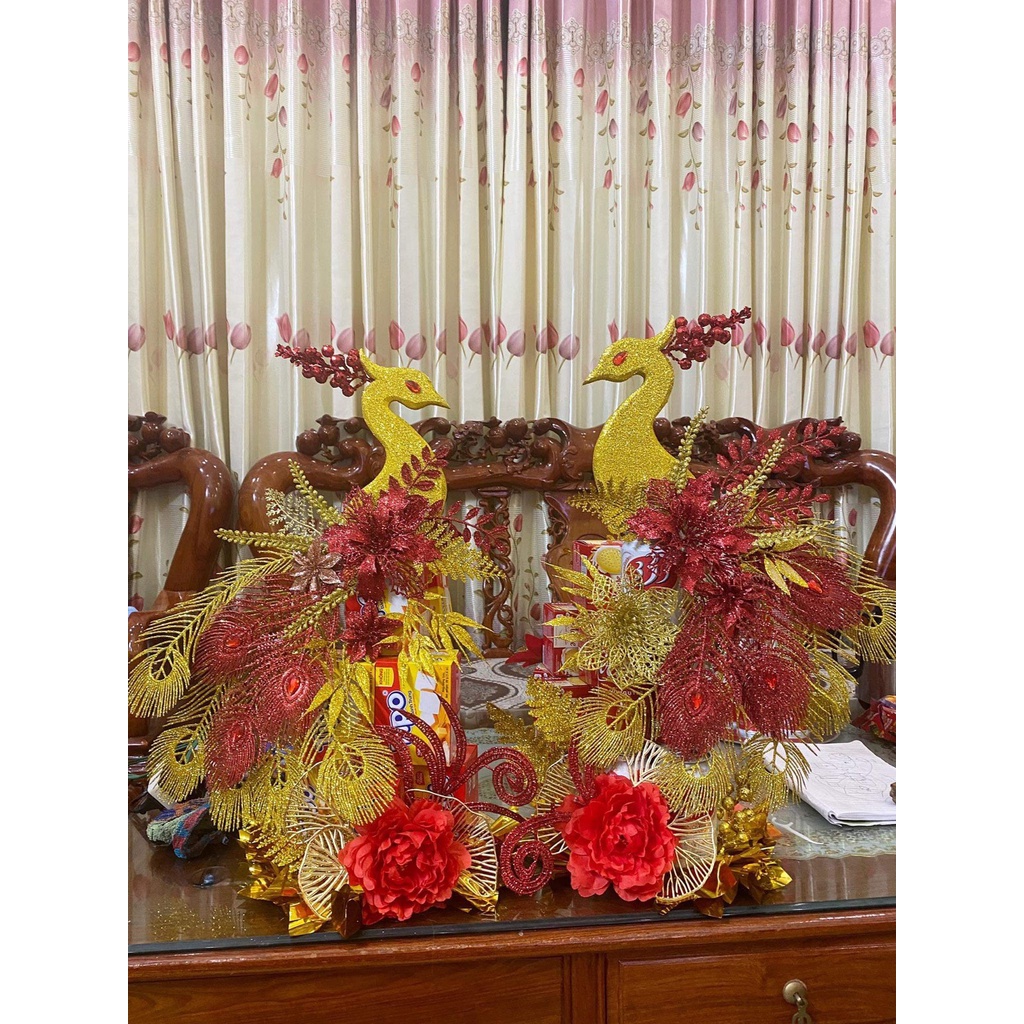 Set phụ kiện làm tháp bánh, tháp bia, tráp oản hình con công decor trang trí tết 2023
