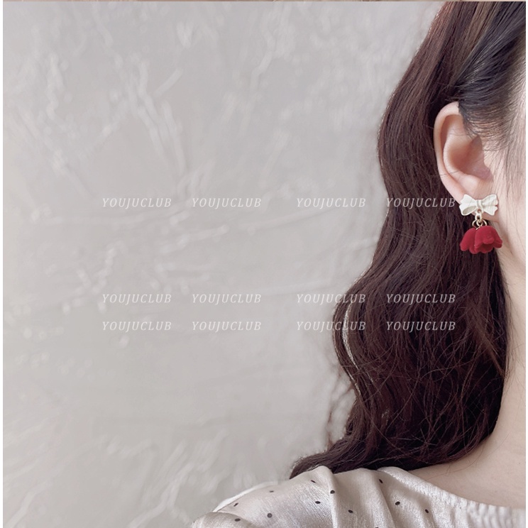 📛 RẺ VÔ ĐỊCH 📛 Bông tai nhung đỏ cao cấp hot trend tiểu thư phong cách hàn quốc