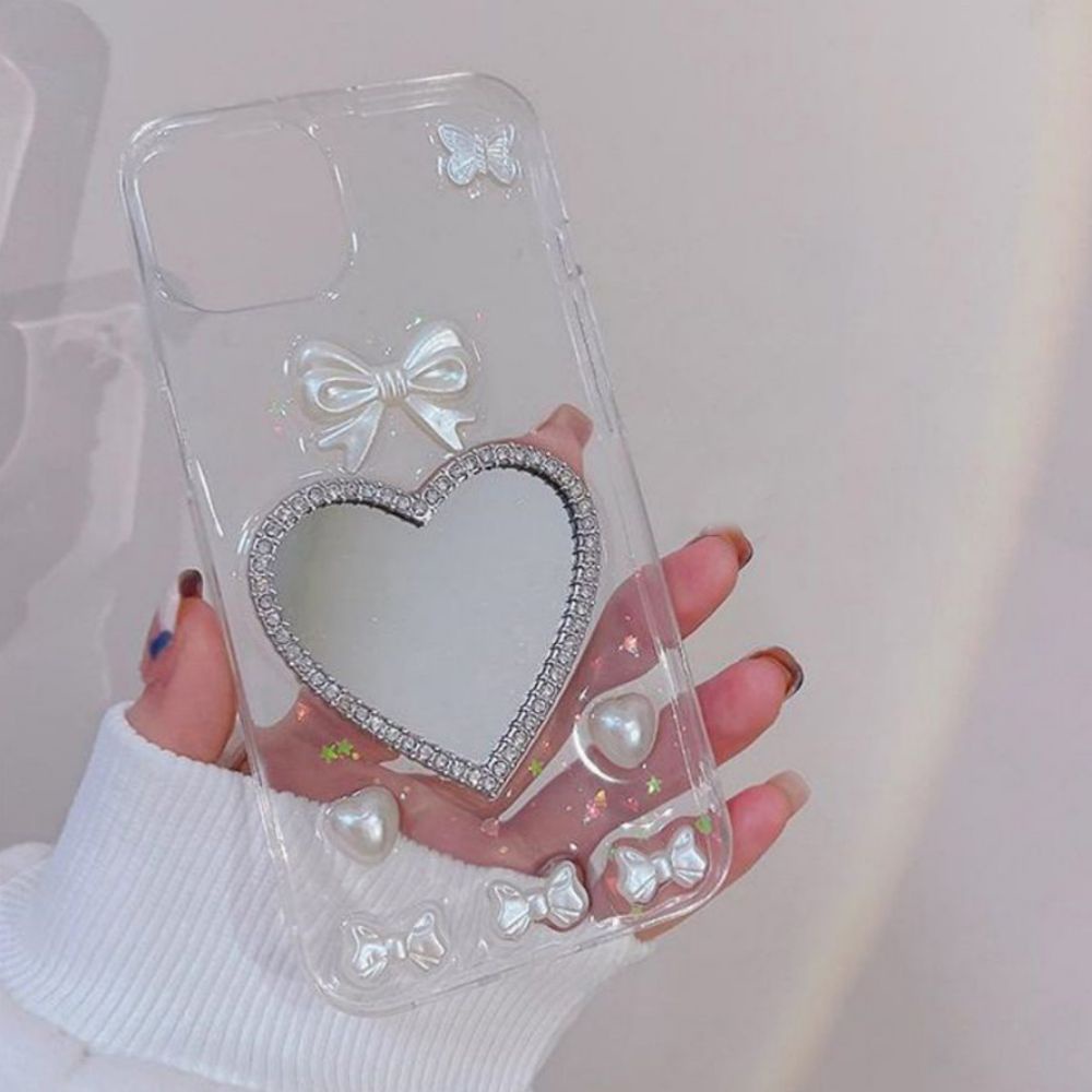 Ốp Điện Thoại TPU Mềm Chống Bụi Lấp Lánh Gắn Gương Trang Điểm Hình Bướm Cho IPhone 14 13 12 11 Pro Max XS XR 8 7 Plus