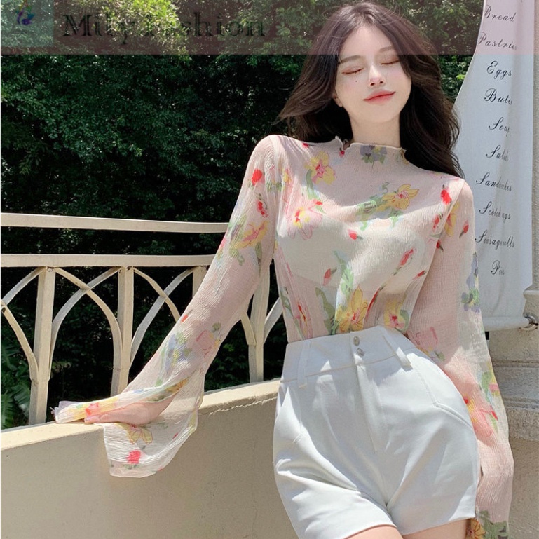 Áo Thun Tay Dài Cổ Lọ Dáng Ôm In Họa Tiết Thời Trang Mùa Thu Mới 2022 Dành Cho Bạn Nữ