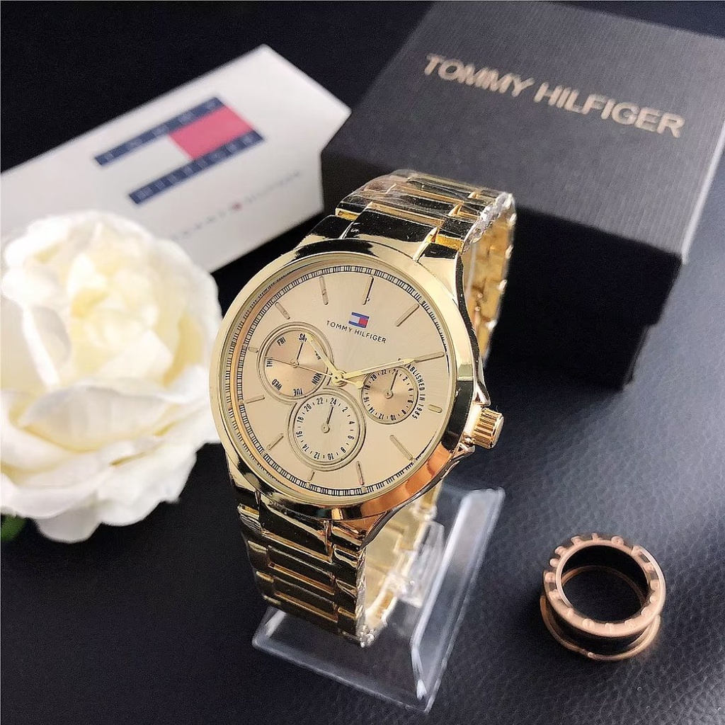 Đồng Hồ Đeo Tay Tommy Hilfiger Mặt Tròn Đính Đá Thời Trang Cho Cặp Đôi