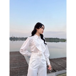 Áo sơ mi ORIA bèo ngực đính cúc ngọc