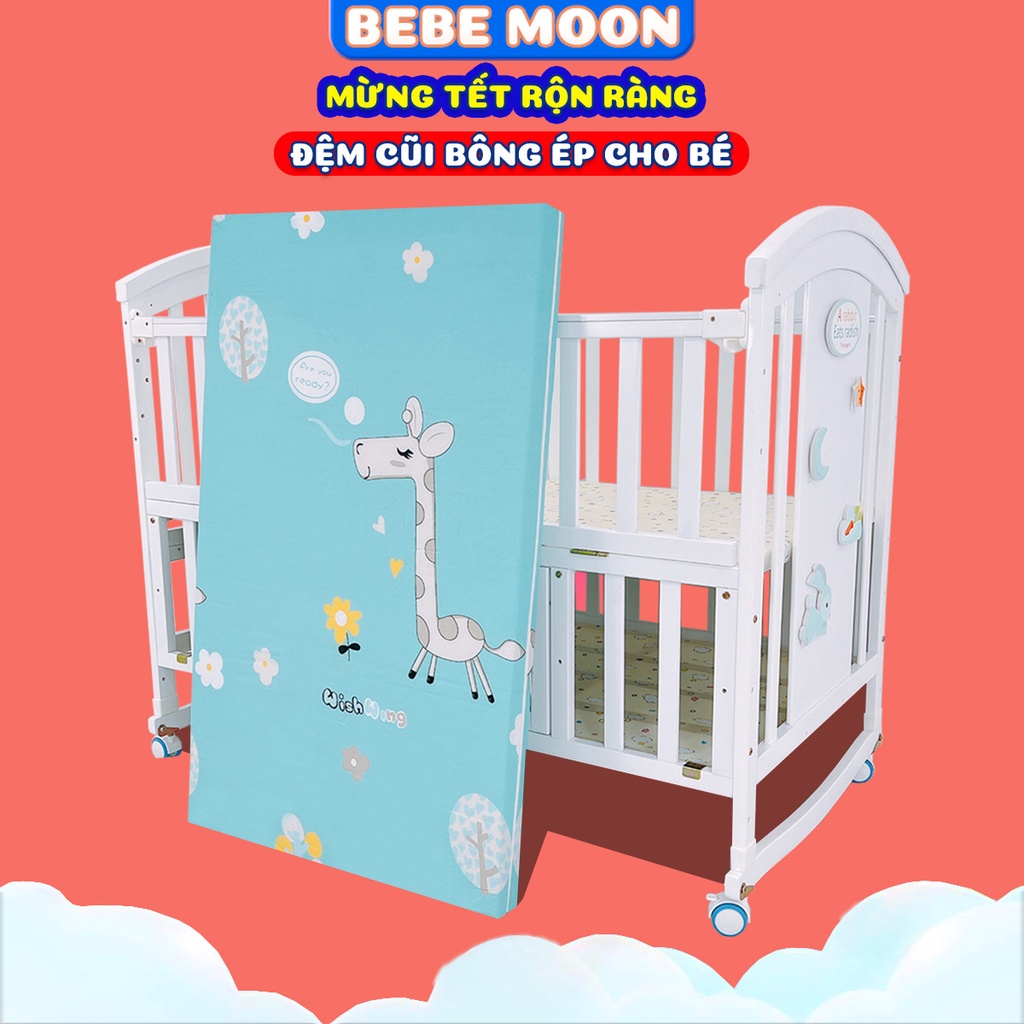 Đệm Cũi Cho Bé Chất Liệu Bông Ép Tự Nhiên Vỏ Đệm dày dặn Cao Cấp Cho Bé BeBe Moon(KHÔNG BAO GỒM CŨI)