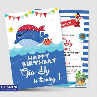 Thiệp thôi nôi –  sinh nhật Pluxi bé trai tuổi Dần - Cọp PX_SN178