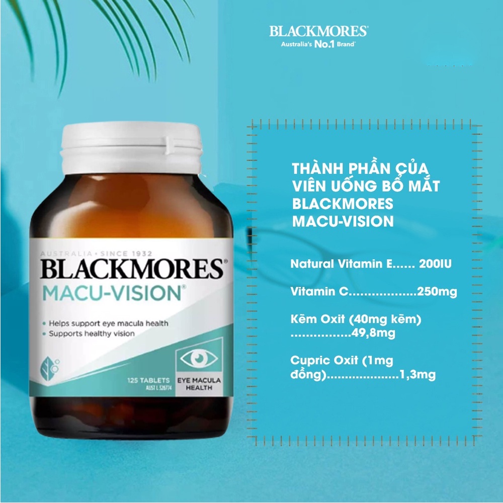Viên uống cải thiện mắt cho người cận thị Úc Blackmores Macu Vision 125 viên