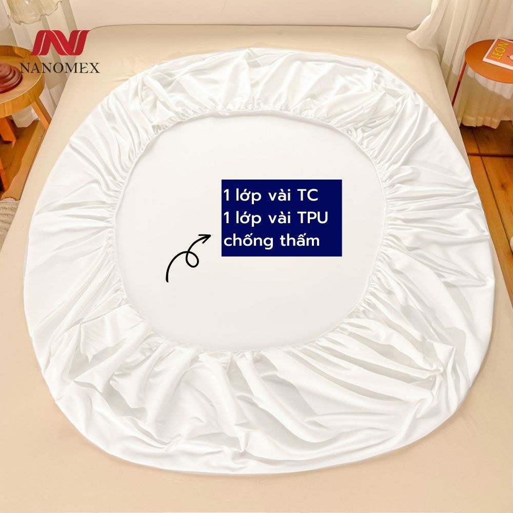 Ga chống thấm cotton tiêu chuẩn khách sạn Nanomex cho bé cao cấp kháng khuẩn không nóng bí, không sột soạt cho đệm 5-30c