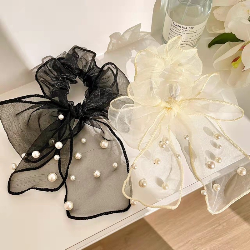 Dây Buộc Tóc Cao Su Co Giãn Đính Hạt Ngọc Trai Và Nơ Phong Cách Mới Cho Nữ