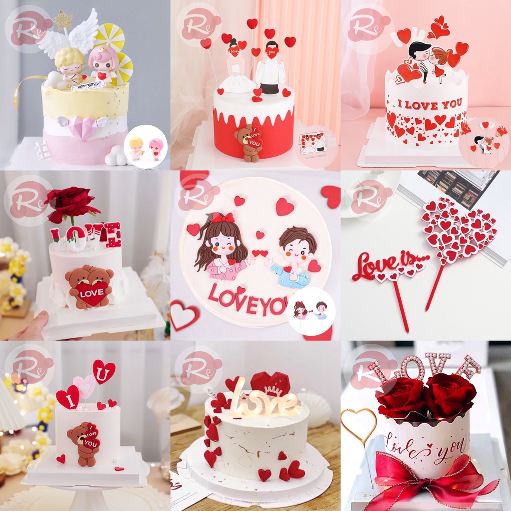 SIÊU RẺ  Phụ kiện Valentine - Trang trí bánh sinh nhật bánh kem