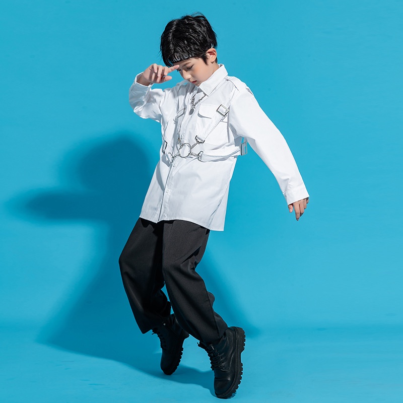 Áo Sơ Mi Trắng Nhảy hiphop Đường Phố Xiongyang 1 Thời Trang Mùa Thu Cho Bé Trai Catwalk Jazz.A3