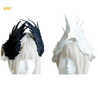 Kẹp tóc hình cánh thiên thần màu trắng đen phong cách gothic cho nữ