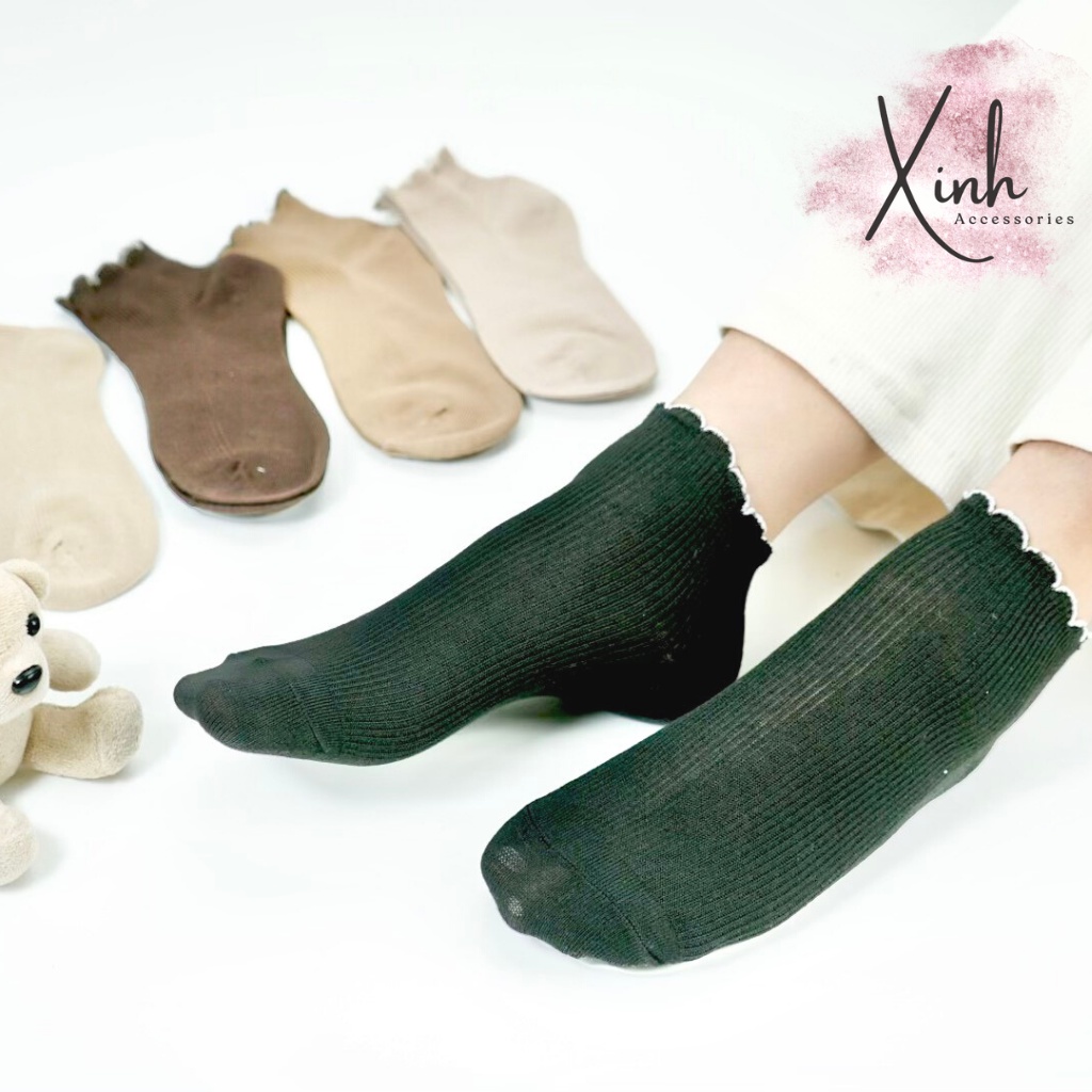 Tất nữ, vớ nữ len cổ ngắn nhún bèo