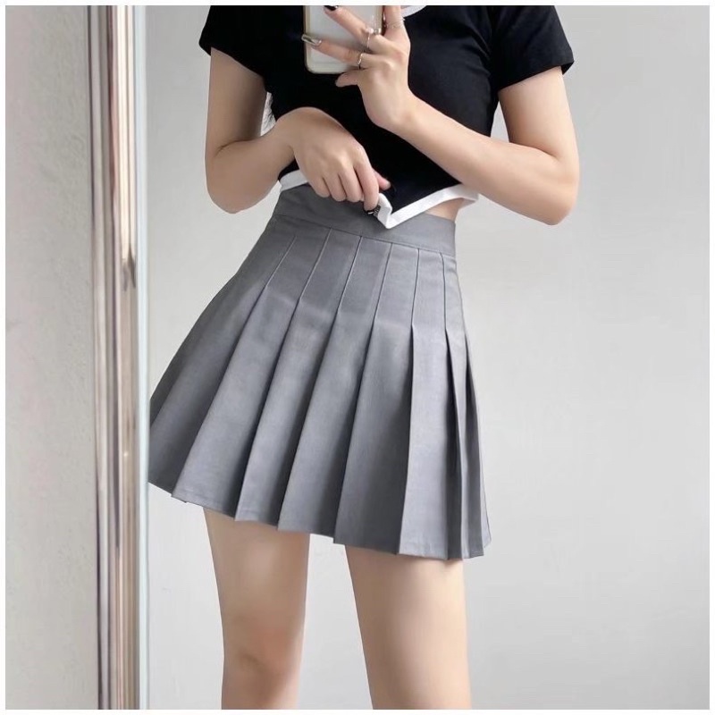 (HÀNG CÓ SẴN) Chân váy dạ dáng TENNIS . Chân váy dạ xoè xếp ly nữ dáng ngắn màu xám nhạt có quần trong cao cấp