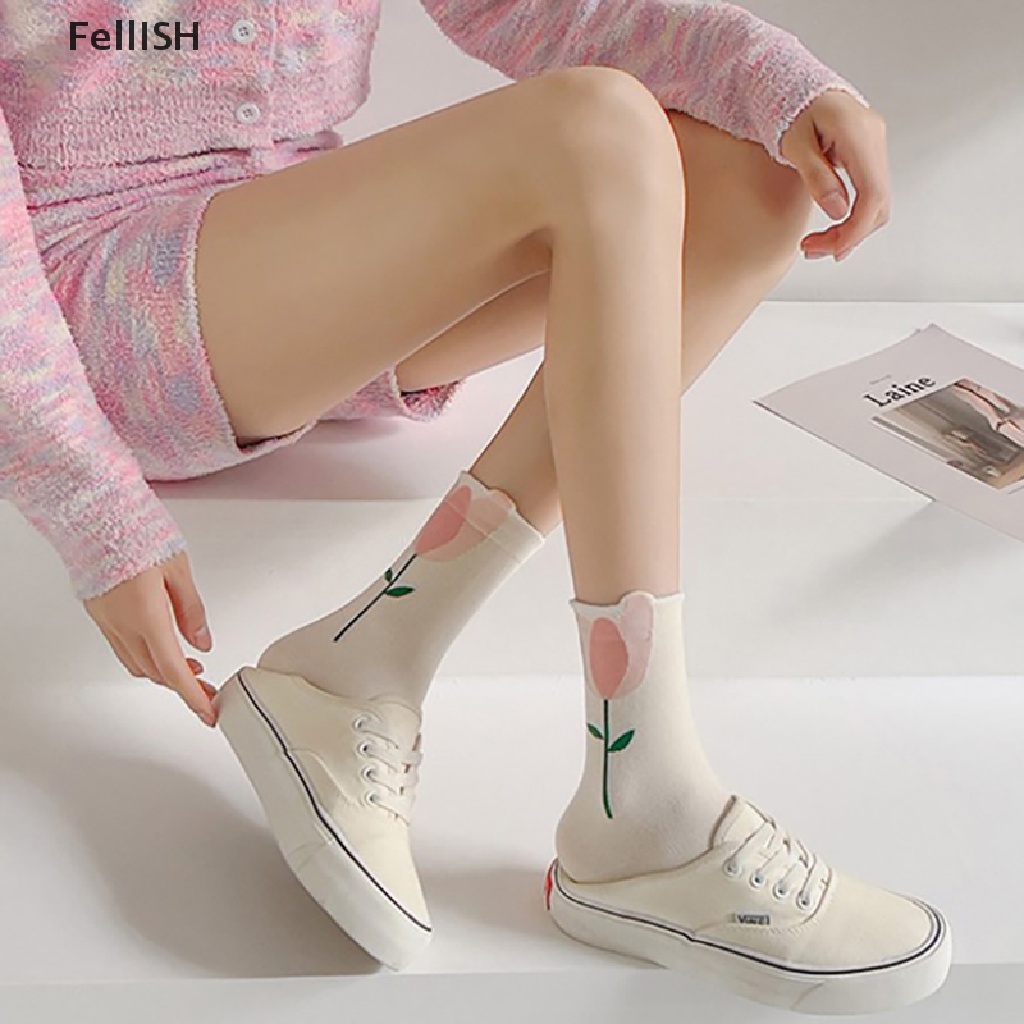 1 Đôi Vớ Cổ Trung Thoáng Khí In Họa Tiết Hoạt Hình Dễ Thương Thời Trang Cho Nữ 439br