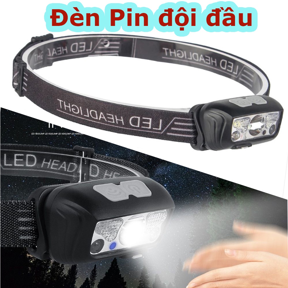 Đèn Pin LED đội đầu cảm biến bằng tay,chống nước nhiều chế độ khác nhau kèm sạc USB