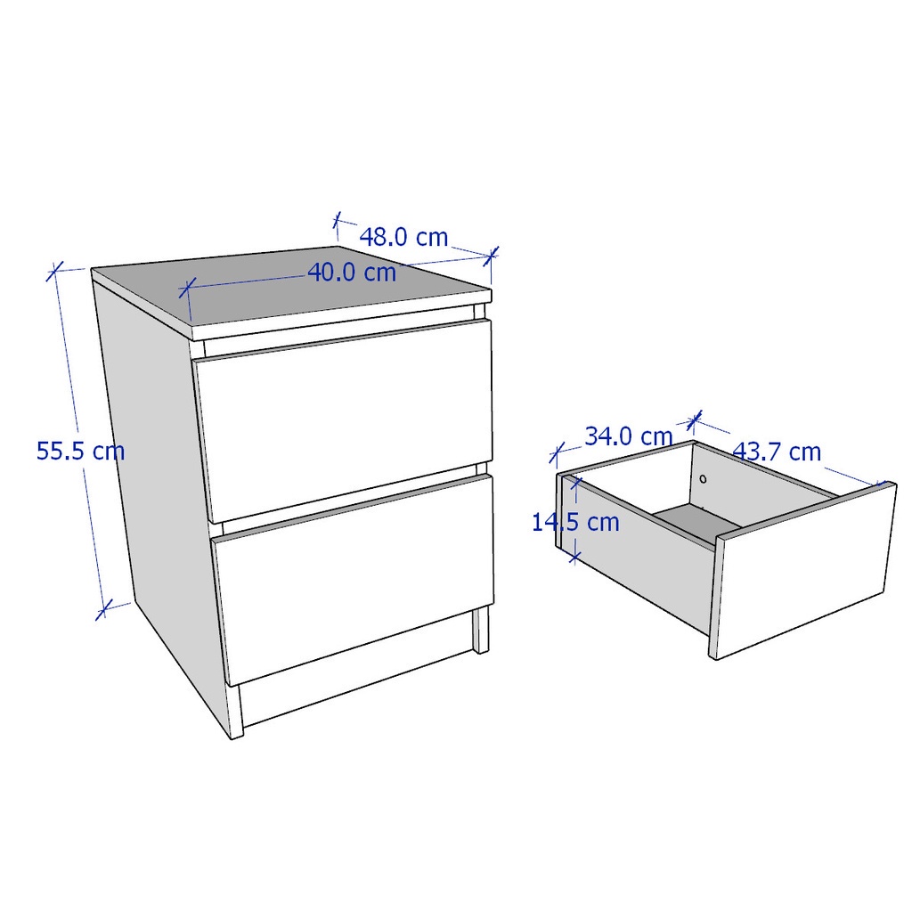 MOLTENI, Tủ đầu giường 2 ngăn kéo DRA_001, 40x46x56cm, kệ đầu giường Scandi Home