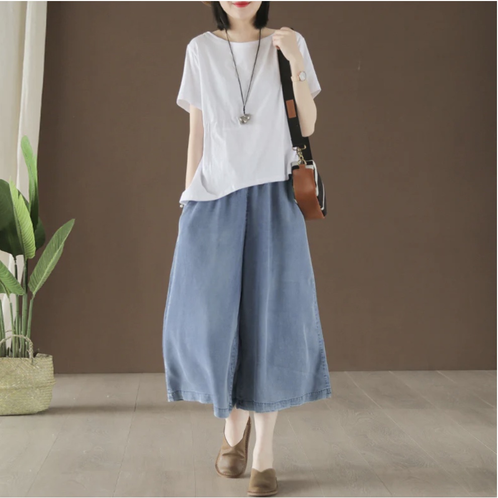 Quần baggy nữ KAMAKA Kamaka denim ống rộng dây rút - NU5442