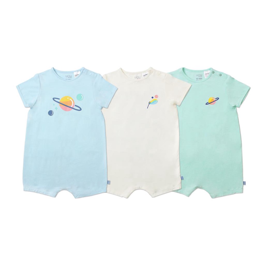 Set 3 bộ bodysuit OETEO bé trai bé gái 12 - 18 tháng vải 95% sợi tre - 5% spandex có nút bấm ở đáy - Whimsical 1226