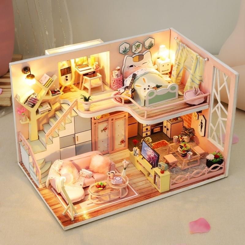 (Tặng keo sữa,đèn) Mô hình tự lắp ráp nhà đồ chơi doremon Diy house doll s2233