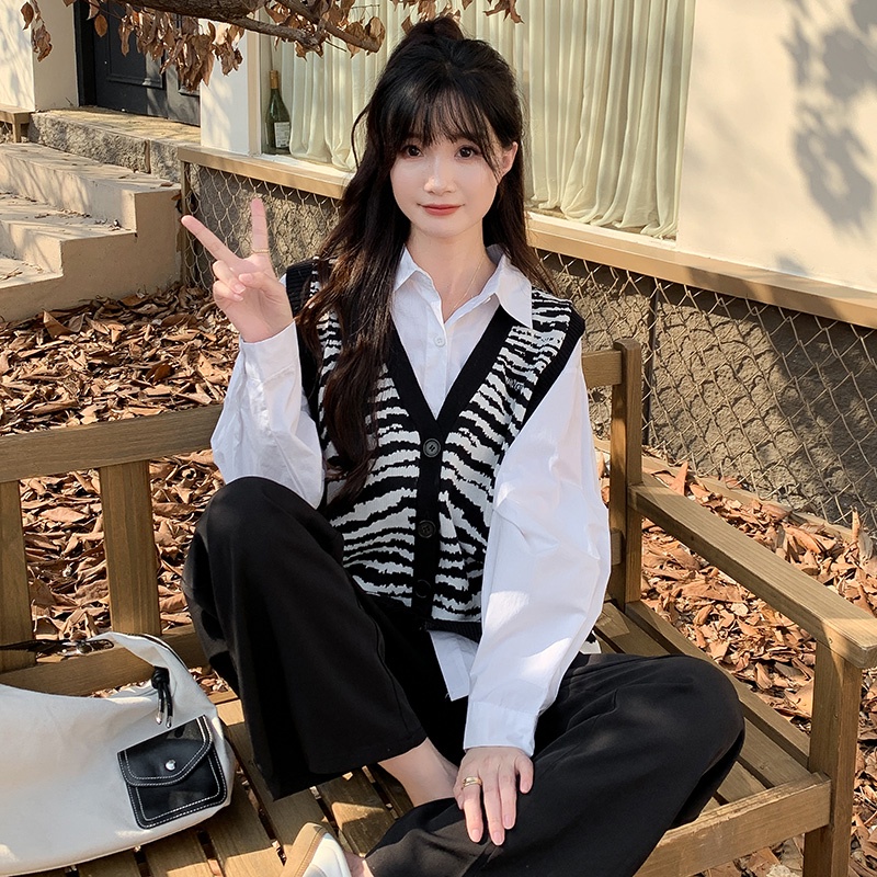Áo Dệt Kim Sát Nách Dáng Rộng Kẻ Sọc Kiểu Vintage Hàn Quốc Thời Trang Mù