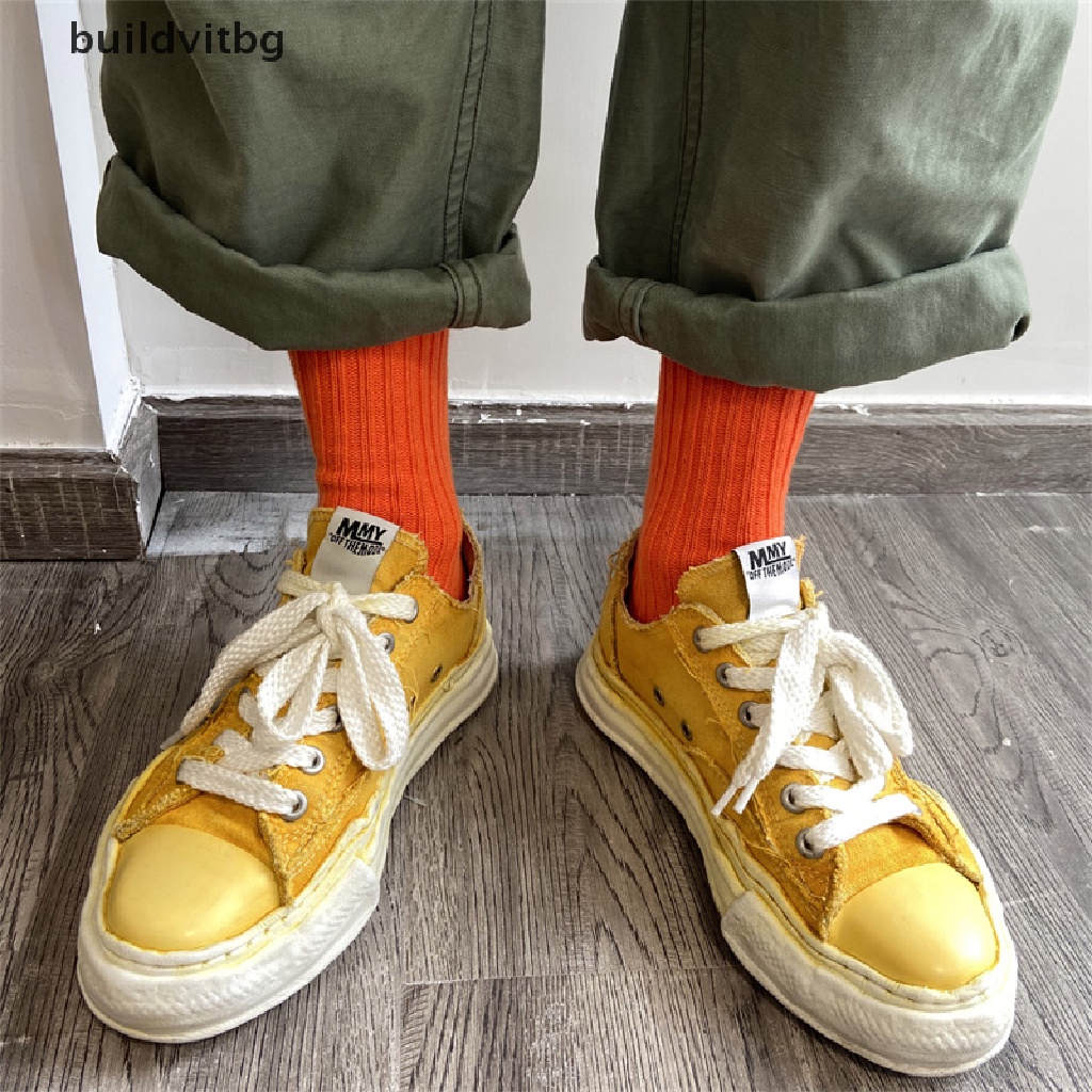 Vớ Cotton Dày Màu Sắc Trơn Vui Nhộn Phong Cách Thể Thao Đường Phố Cho Nam