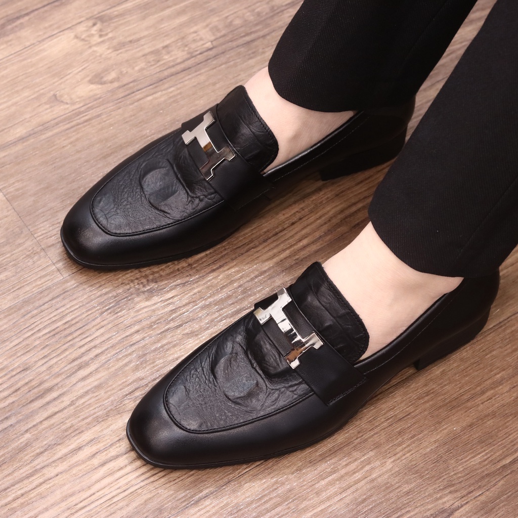 Giày Lười Nam Da Bò  mã G072  - Giày Lười Công Sở màu đen- Giày Nam Cao Cấp hình chữ H