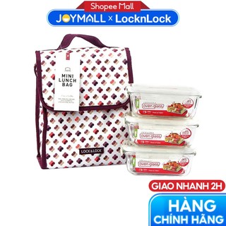 Bộ túi hộp cơm thủy tinh locknlock llg422wn3 4ea, hàng chính hãng - joymall