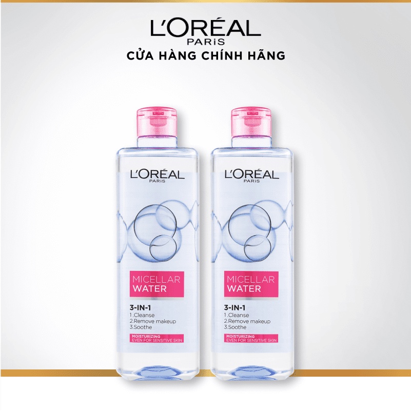 Bộ 2 nước tẩy trang dưỡng ẩm mượt da 3in1 L'Oreal Paris Micellar Water