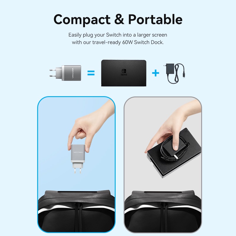 Dock Sạc Nhanh Vention 60W Cho Nintendo Switch NS HDMI